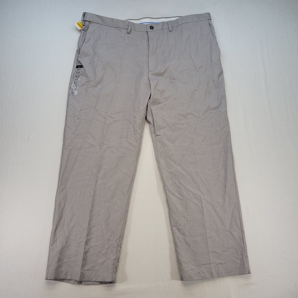 Haggar Cool 18 Pants Mens 44x30 Light Gray Classic Fit Flat Front